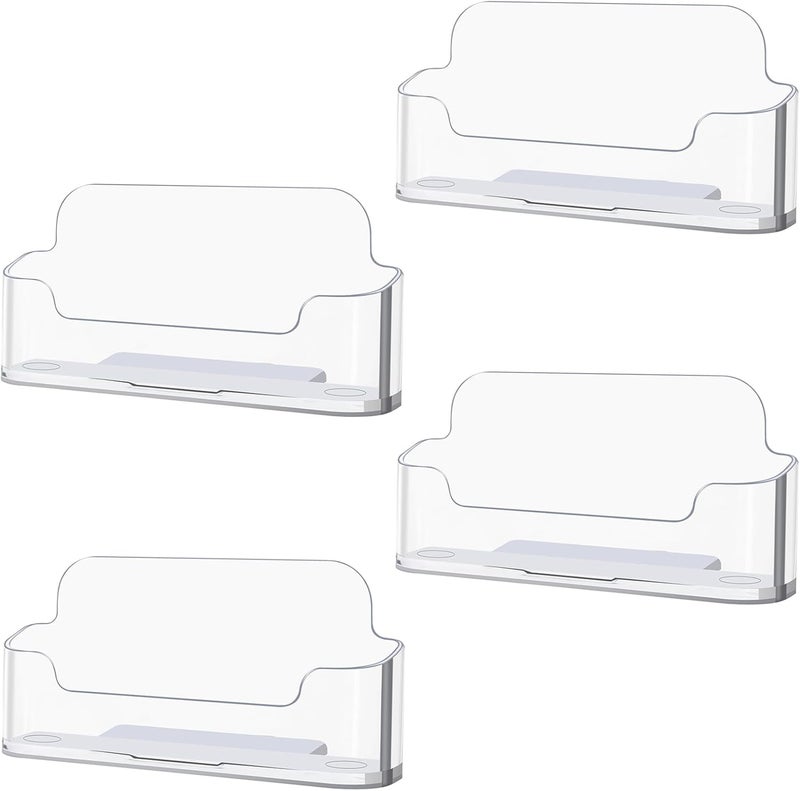 DMFLY 4 Pack Clear Business Card Holder for Desk, Plastic Business Card Display Desktop Acrylic Business Card Stand for Office, Exhibition Booth - Image 1